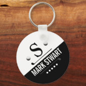 Modern Golfer Black White Monogram Sleutelhanger (Voorkant)
