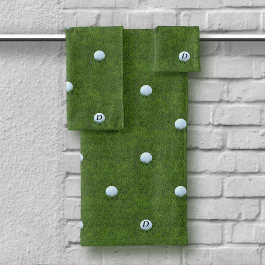 Modern Golfer Dad Monogram Golf Ball Green Bad Handdoek