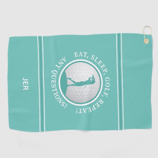 Modern Golfer Monogram Quote Sports Pro Golf Blauw Golfhanddoek (Horizontaal)