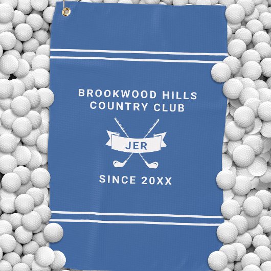 Modern Golfer Monogrammed Initials Golf Clubs Blue Golfhanddoek