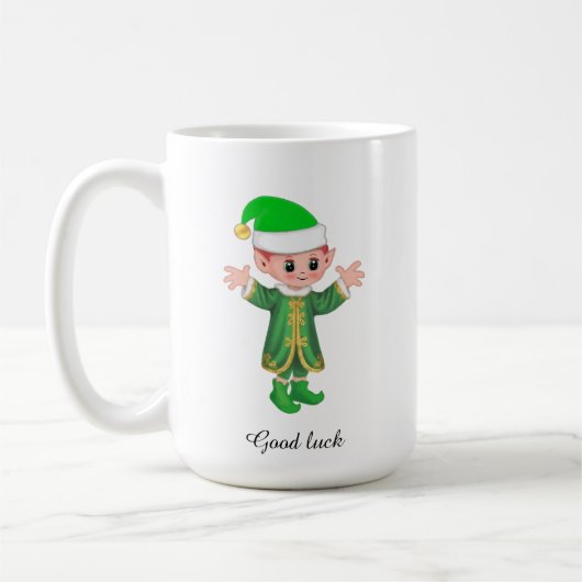 Modern Good Luck Elf and Script Mug Koffiemok (Links)