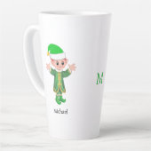 Modern Good Luck Elf with Script and Monogram Latte Mok (Linkerhoek)