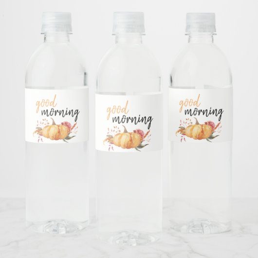 Modern Good Morning Pumpkin Quote Waterfles Etiket (Flessen)