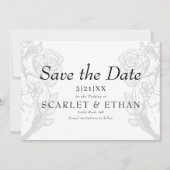 Modern Gothic Floral Heart Elegant White Wedding Save The Date (Voorkant)
