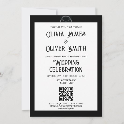 Modern gothic qr code bruiloft kaart (Achterkant)