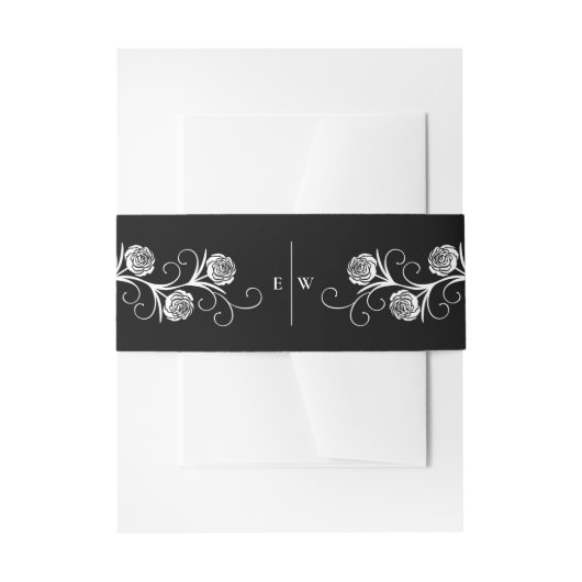 Modern Gotisch Roos Swirls Zwart-wit Bruiloft Uitnodigingen Wikkel (Voorkant Voorbeeld)