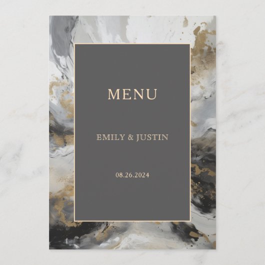 Modern Goud Antraciet Artistieke Waterverf Bruilof Menu (Achterkant)