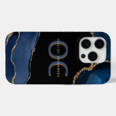 Modern Goud Blauw Monogram Marine Zwart Goud Agaat Case-Mate iPhone Case (Achterkant (horizontaal))