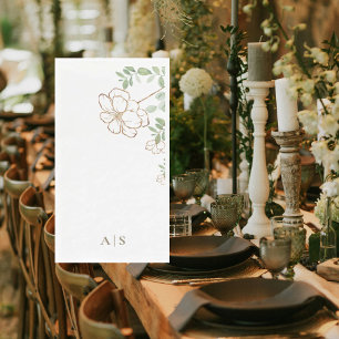 Modern Goud Bloemen Groen Monogram Servet