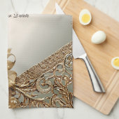 Modern Goud Bloemen Keuken Handdoeken (Quarter Fold)