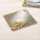 Modern Goud  Bloemen Papier Onderzetter (Schuin)