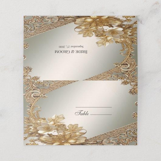 Modern Goud Bloemen Place Card (Buitenkant ongevouwen)