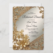 Modern Goud Bloemen Repetitie Diner Kaart (Voorkant)