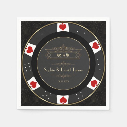 Modern Goud Casino Poker Chip Bruiloft Servet (Voorkant)