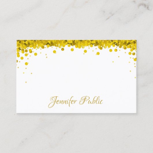 Modern Goud Confetti Hand Script Tekst Sjabloon Visitekaartje (Voorkant)