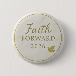Modern Goud en Ivoren Faith Forward 2026 Ronde Button 5,7 Cm