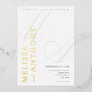 Modern goud en wit elegante minimalistische bruilo folie uitnodiging