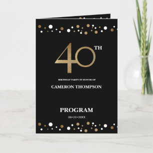 Modern Goud en Zwart Confetti 40ste verjaardag Programma