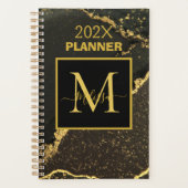 Modern goud en zwart gemarmerd monogram planner (Voorkant)