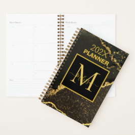 Modern goud en zwart gemarmerd monogram planner
