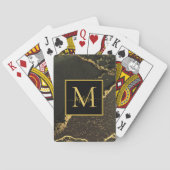 Modern goud en zwart gemarmerd monogram pokerkaarten (Achterkant)