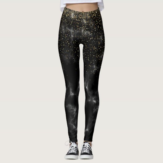 Modern goud en zwart glitter schittert cadeau leggings (Voorkant)