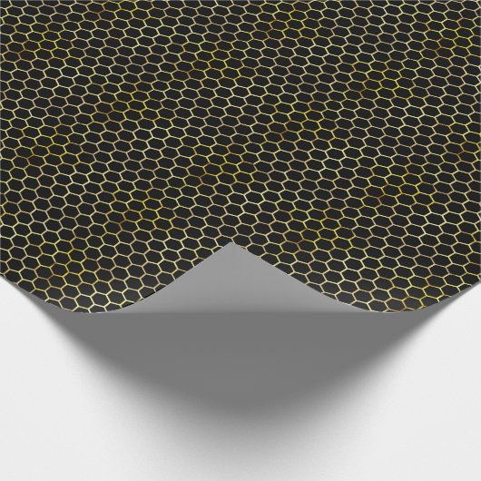 Modern Goud en Zwart Honingraat Patterned Cadeaupapier (Hoek)