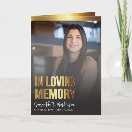 Modern goud en zwart vet foto begrafenisprogramma programma (Voorkant)