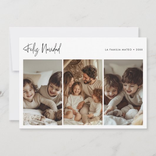 Modern Goud Feliz Navidad Kerstmis Familiefoto Feestdagenkaart (Voorkant)