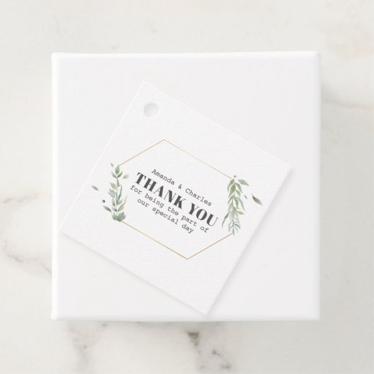 Modern Goud & Foliage Lijst Bedankjes Labels (In situ)