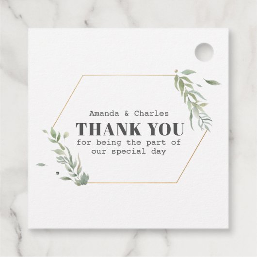 Modern Goud & Foliage Lijst Bedankjes Labels (Achterkant)