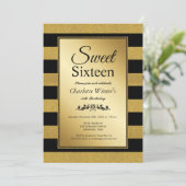 Modern Goud Gestreept Sweet 16 Verjaardag Kaart (Staand voorkant)