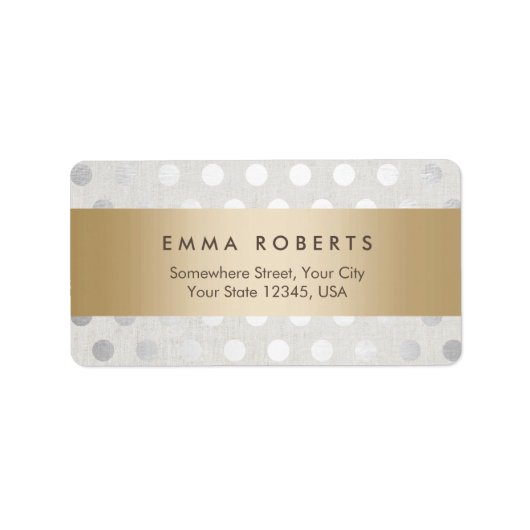 Modern Goud Gestreept Zilver Polka Dots Classy Lin Etiket (Voorkant)
