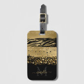 Modern Goud Glitter Script Monogrammed Bagagelabel (Voorkant (verticaal))