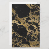 Modern Goud Glitter Zwart Marmer Briefpapier (Voorkant / Achterkant)
