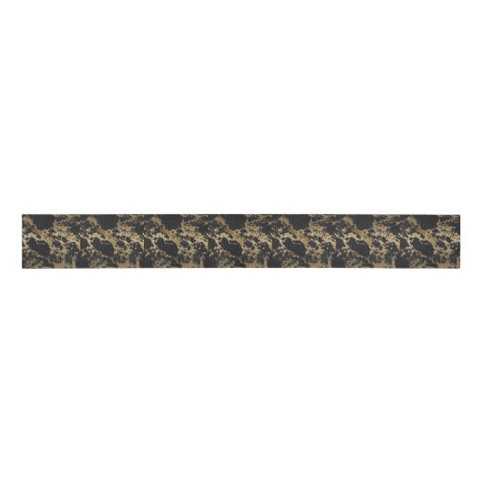 Modern Goud Glitter Zwart Marmer Grosgrain Lint (Voorkant)