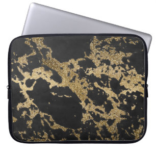 Modern Goud Glitter Zwart Marmer Laptop Sleeve