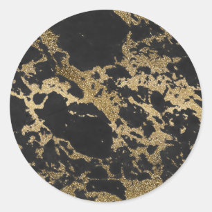 Modern Goud Glitter Zwart Marmer Ronde Sticker