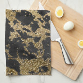 Modern Goud Glitter Zwart Marmer Theedoek (Quarter Fold)