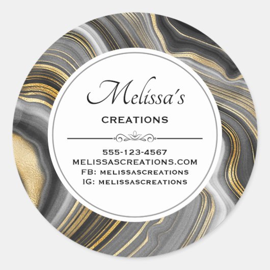 Modern Goud & Grijs Agaat Geode Edelsteen Business Ronde Sticker (Voorkant)