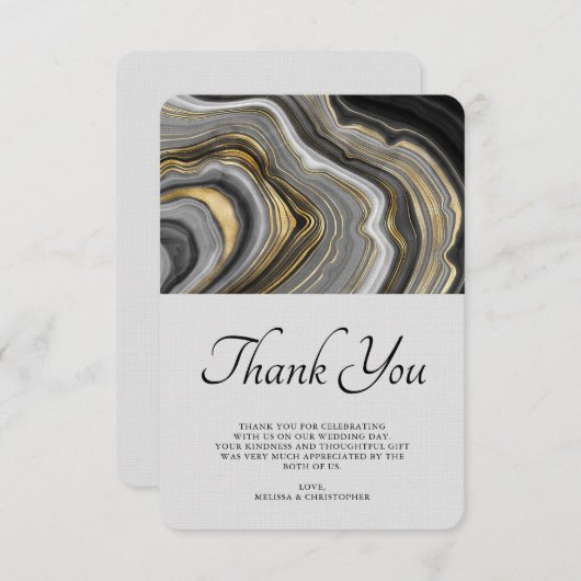 Modern Goud & Grijs Agaat Geode Patroon Dank u Bedankkaart (Voorkant / Achterkant)
