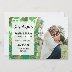 Modern Goud Groen Cactus Palm Leaf Geometrisch Save The Date