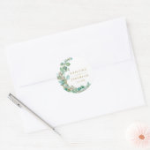 Modern Goud Groen Eucalyptus Waterverf Bruiloft Ronde Sticker (Envelop)