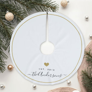 Modern Goud Hart Familienaam Monogram Kerstboom Rok