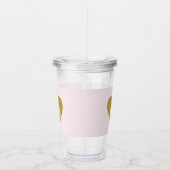 Modern Goud Hart Gepersonaliseerd Monogram Roze Acryl Drinkbeker (Rechts)