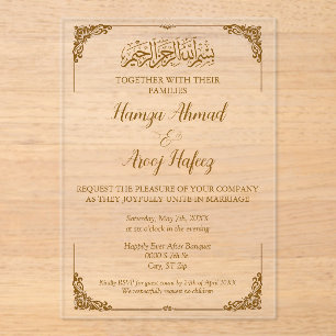 Modern Goud Islamitisch Moslim Bruiloft Acryl Uitnodigingen