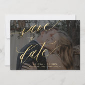 Modern goud kalligrafie script foto bruiloft save the date (Voorkant)