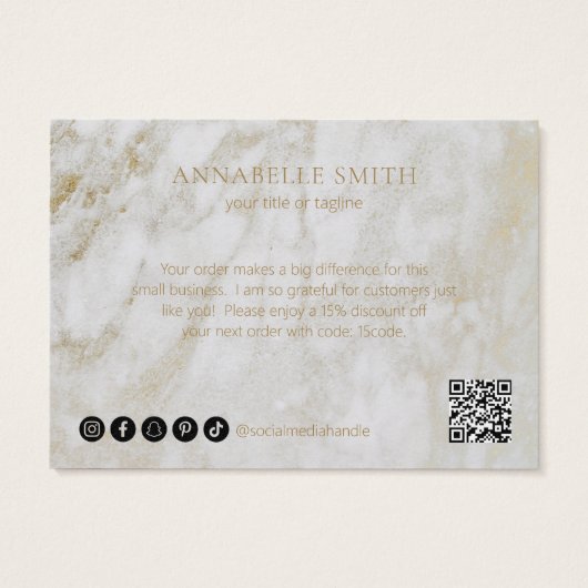 Modern Goud Marmer Elegant Business Dank u Visitekaartje (Achterkant)