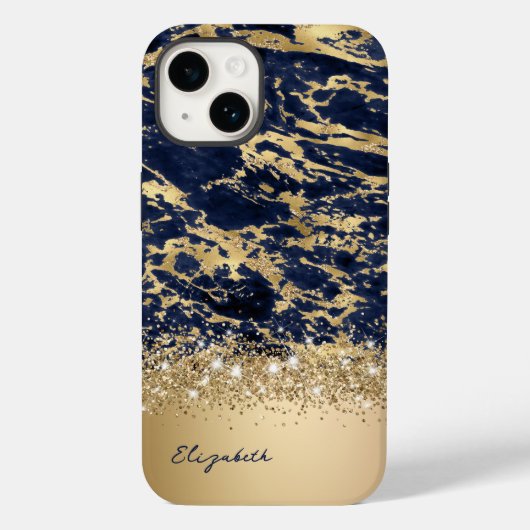 Modern Goud Marmer Faux Glitter Monogram Case-Mate iPhone Case (Achterkant)