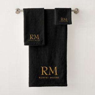 Modern goud monogram op zwart bad handdoek